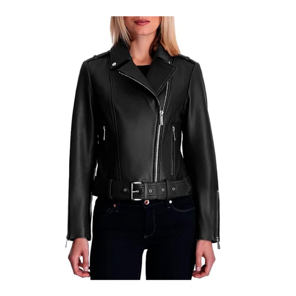 MICHAEL Michael Kors Belted Leather Moto Jacket